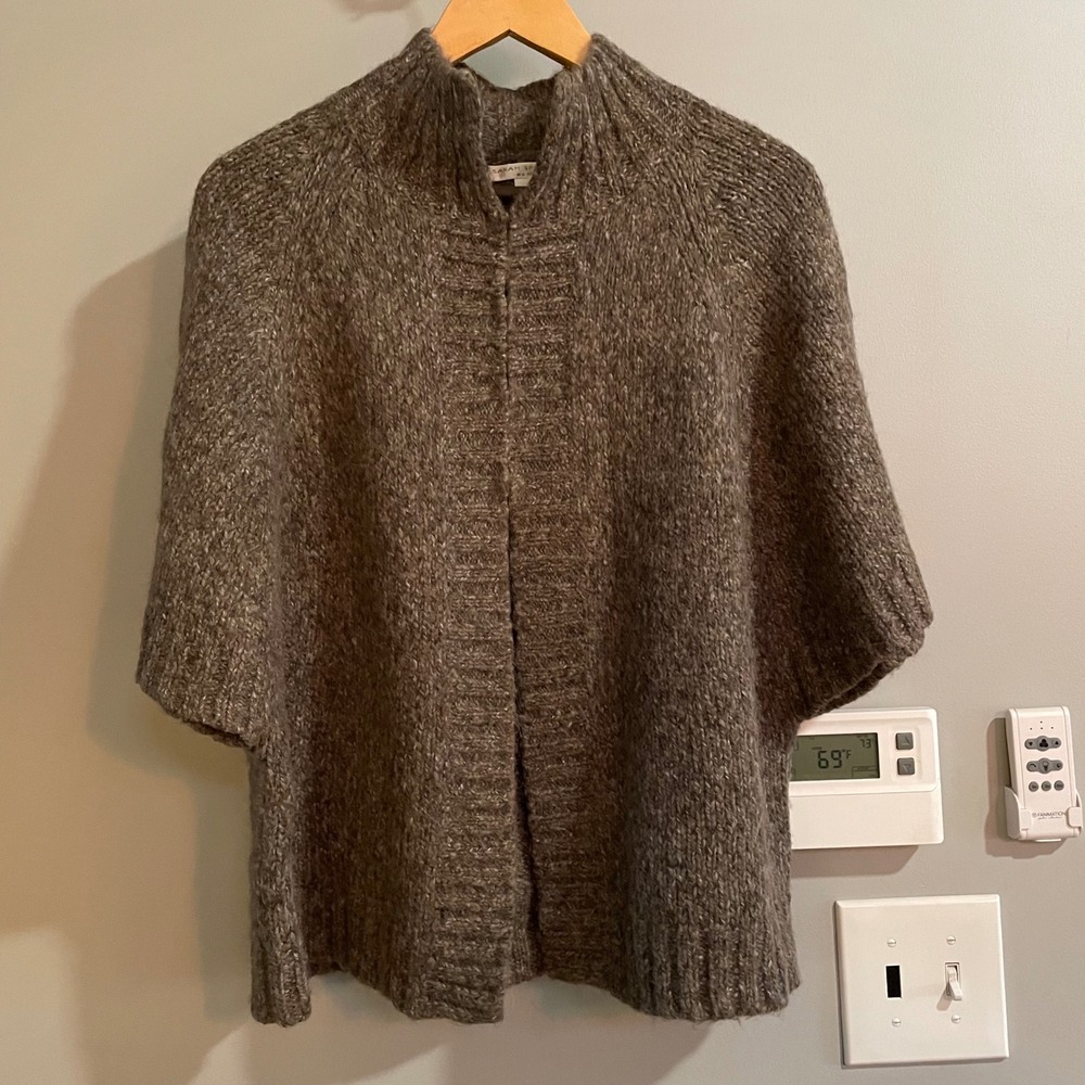 Sarah Spencer Poncho Sweater Woman 1X Brown Alpaca Wool Blend Mock Neck 3848